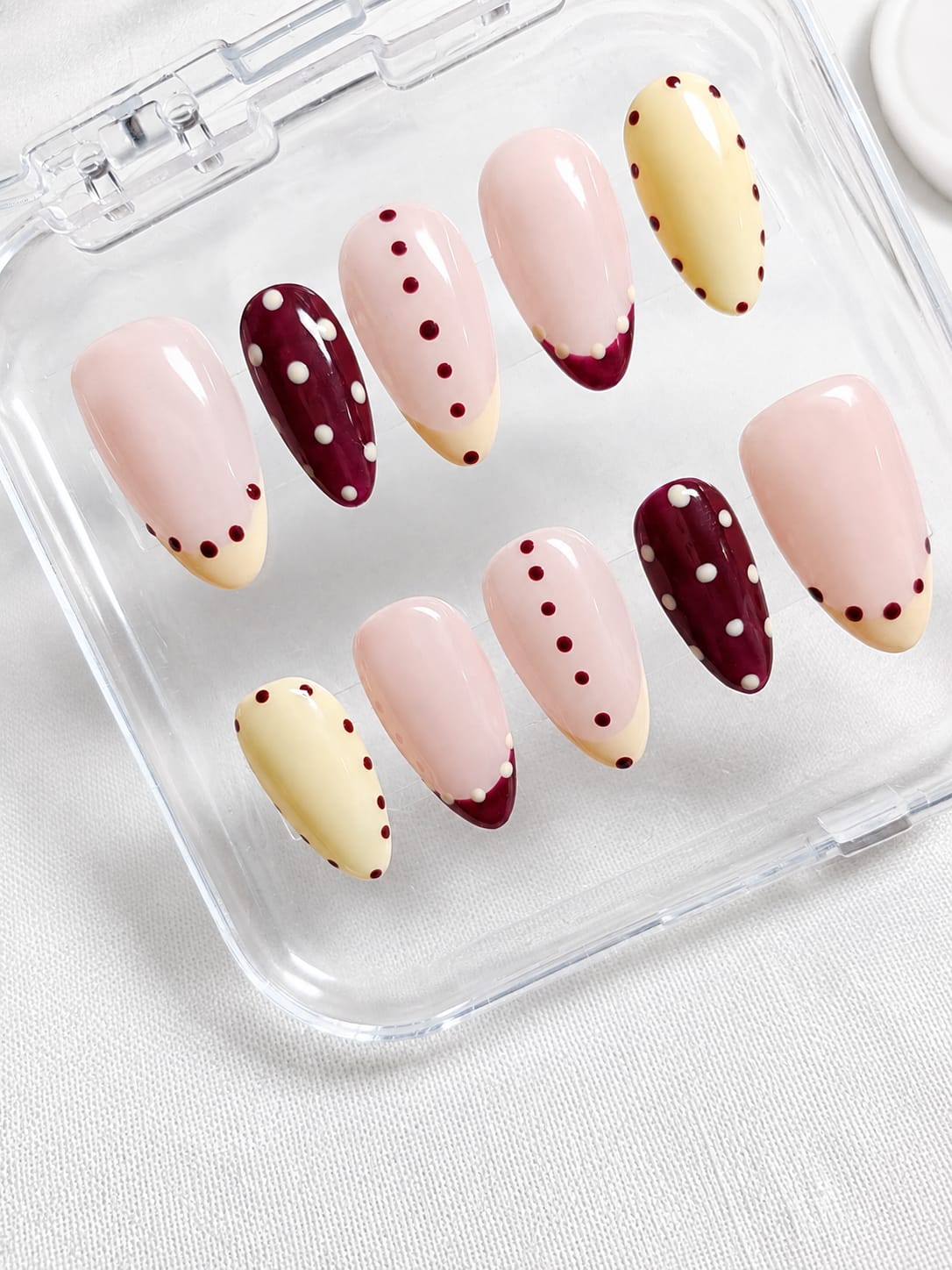 Burgundy Polka Dot French Press-On Nails