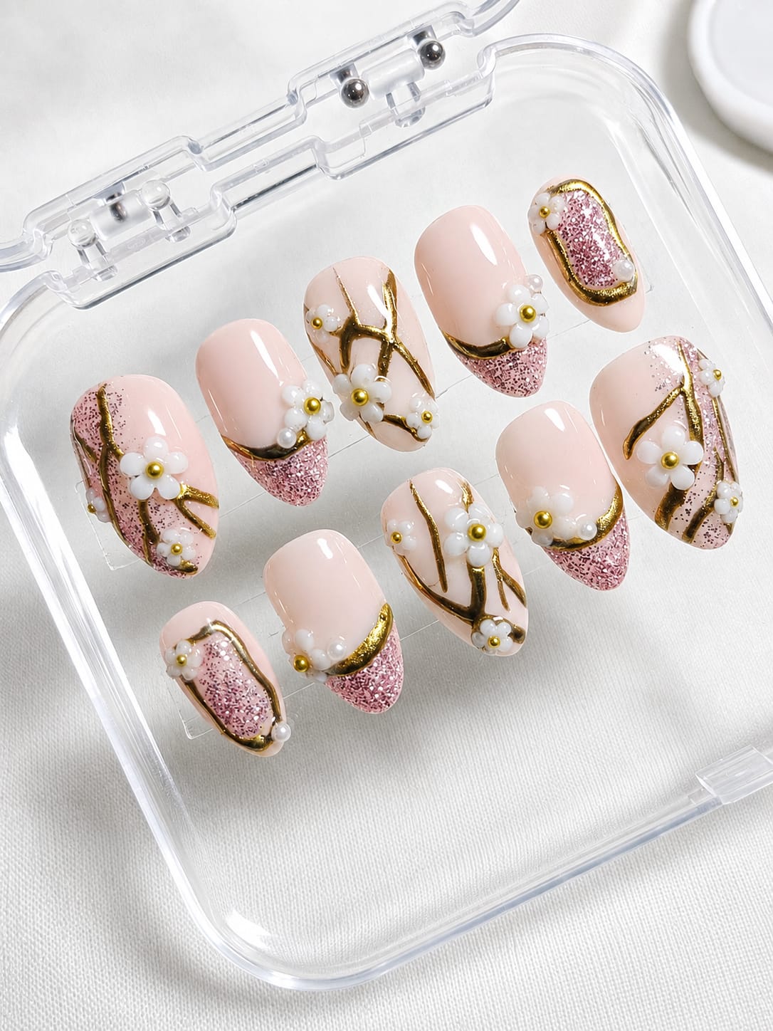 Blush & Golden Petals Press-on Nails