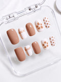 Mocha Checkered Bloom Press-on Nails