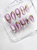 Mauve Ribbon Glow Cat-Eye Press-on Nails